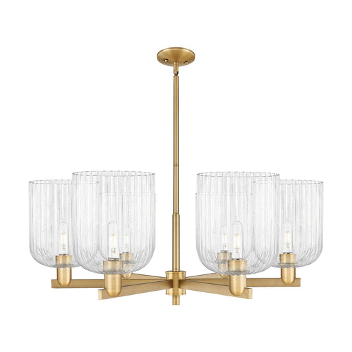 Innovations Bridal Veil 38in 6-Light Chandelier | Industrial Brushed Brass Steel and Clear Ribbed Glass | Kitchen Island & | Model 716-6CR-BB-G559-8CL