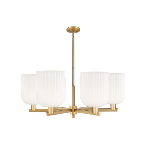 Innovations Bridal Veil 38in 6-Light Chandelier | Industrial Brushed Brass and Gloss White Ribbed Glass | Dining Room & | Model 716-6CR-BB-G559-8GWH