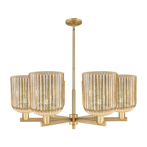 Innovations Bridal Veil 38in 6-Light Chandelier | Industrial Brushed Brass Steel and Mercury Ribbed Glass | Dining Room & | Model 716-6CR-BB-G559-8ME
