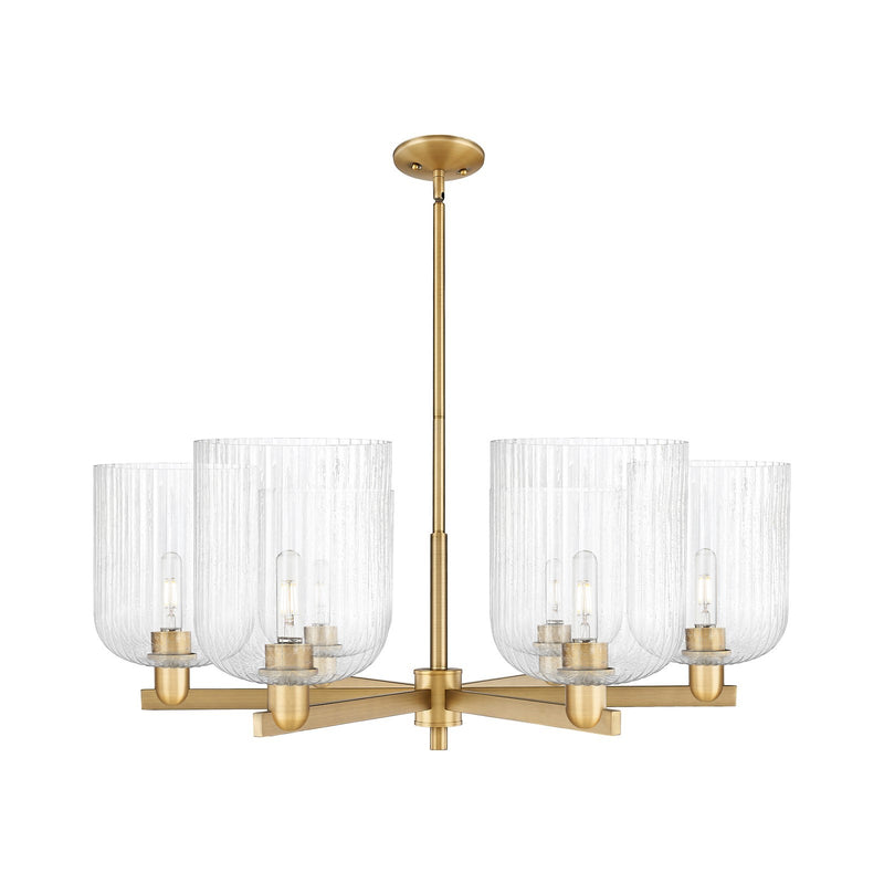 Innovations Bridal Veil 38in 6-Light Chandelier | Industrial Brushed Brass and Seedy Glass | Dining Room & Living Room | Model 716-6CR-BB-G559-8SDY