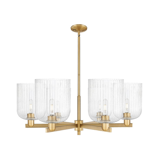 Innovations Bridal Veil 38in 6-Light Chandelier | Industrial Brushed Brass and Seedy Glass | Dining Room & Living Room | Model 716-6CR-BB-G559-8SDY