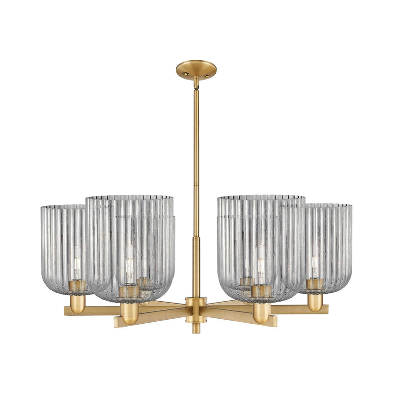 Innovations Bridal Veil 38in 6-Light Chandelier | Industrial Brushed Brass Steel and Light Smoke Ribbed Glass | Dining Room & | Model 716-6CR-BB-G559-8SM