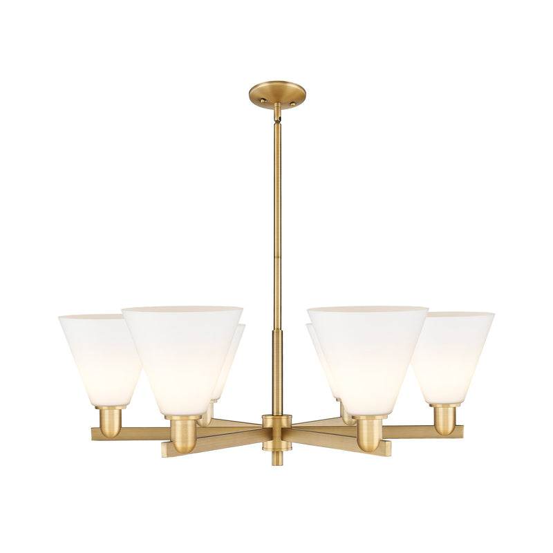 Innovations Berkshire Glass 38in 6-Light Chandelier | Industrial Brushed Brass Steel and Matte White Glass | Kitchen Island & | Model 716-6CR-BB-GBC-81