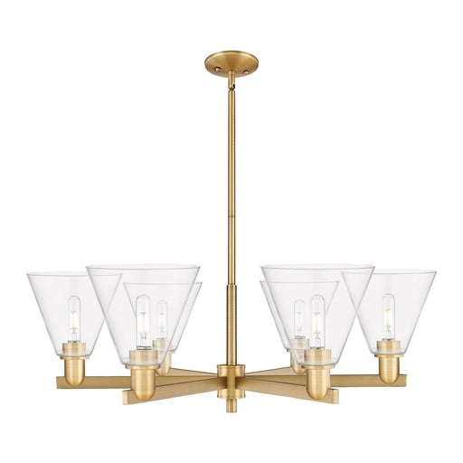 Innovations Berkshire Glass 38in 6-Light Chandelier | Industrial Brushed Brass Steel and Clear Glass | Kitchen Island & Dining | Model 716-6CR-BB-GBC-82
