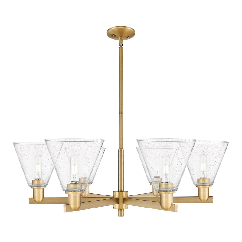 Innovations Berkshire Glass 38in 6-Light Chandelier | Industrial Brushed Brass Steel and Seedy Glass | Kitchen Island & Dining | Model 716-6CR-BB-GBC-84