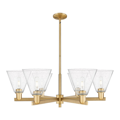 Innovations Berkshire Glass 38in 6-Light Chandelier | Industrial Brushed Brass Steel and Seedy Glass | Kitchen Island & Dining | Model 716-6CR-BB-GBC-84