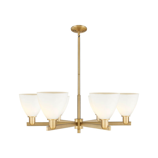 Innovations Bristol 37in 6-Light Chandelier | Industrial Brushed Brass Steel and Matte White Glass | Kitchen Island & Dining | Model 716-6CR-BB-GBD-751