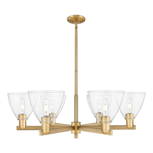 Innovations Bristol 37in 6-Light Chandelier | Industrial Brushed Brass Steel and Clear Glass | Dining Room & Living Room | Model 716-6CR-BB-GBD-752