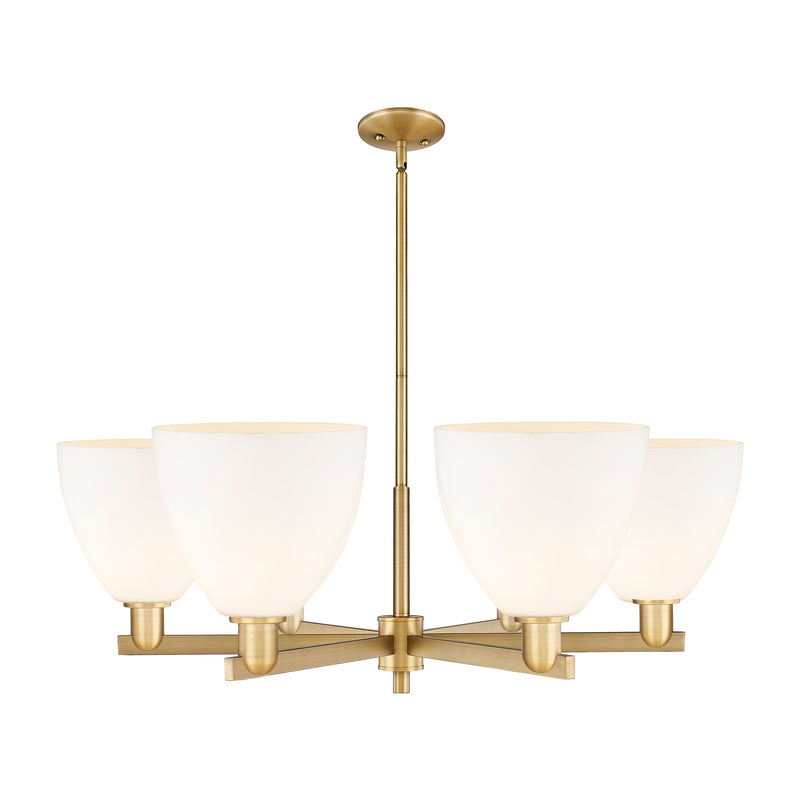 Innovations Bristol 39in 6-Light Chandelier | Industrial Brushed Brass Steel and Matte White Glass | Kitchen Island & Dining | Model 716-6CR-BB-GBD-91
