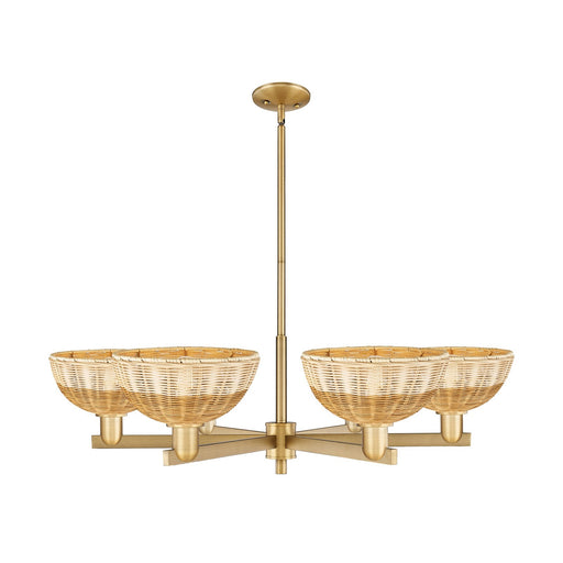 Innovations Bristol Natural II 39in 6-Light Chandelier | Industrial Brushed Brass Steel and Natural Fiber Dome Shade | Model 716-6CR-BB-NBD2-9-NAT