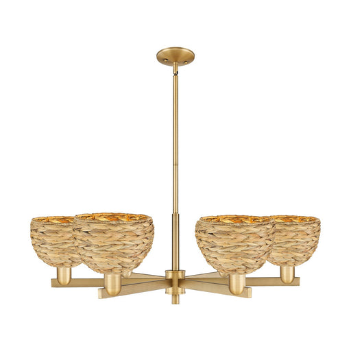 Innovations Woven Rattan 38in 6-Light Chandelier | Industrial Brushed Brass and Natural Fiber Dome Shade | Dining Room & | Model 716-6CR-BB-RBD-8-NAT