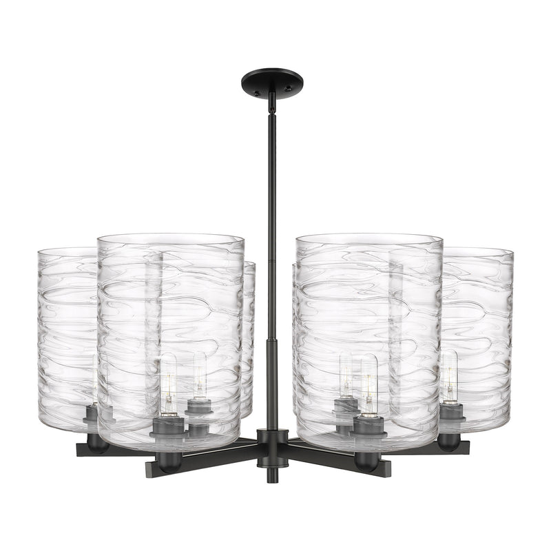 Innovations Cobbleskill 39in 6-Light Chandelier | Industrial Matte Black Steel and Deco Swirl Glass | Dining Room & Living Room | Model 716-6CR-BK-G1113-L