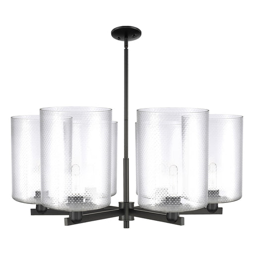 Innovations Cobbleskill 39in 6-Light Chandelier | Industrial Matte Black Steel and Clear Glass | Damp Rated Dining Room & Foyer | Model 716-6CR-BK-G112-L