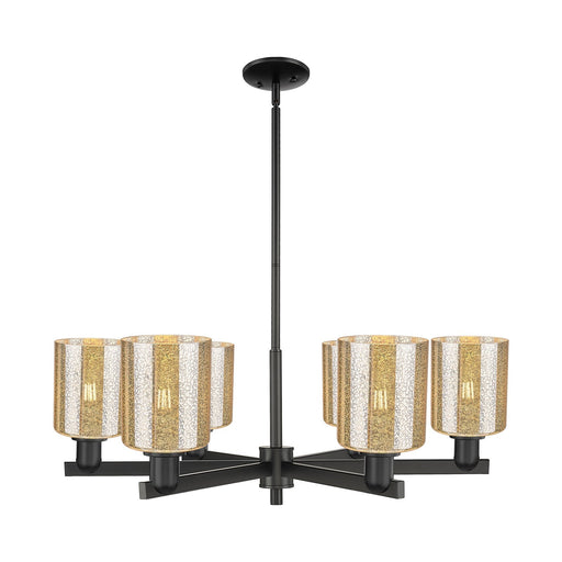 Innovations Cobbleskill 35in 6-Light Chandelier | Industrial Matte Black Steel and Mercury Glass Drum Shade | Dining Room & Living | Model 716-6CR-BK-G116