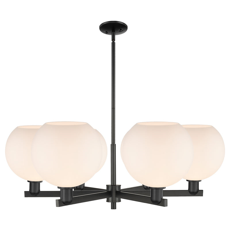 Innovations Athens 40in 6-Light Chandelier | Industrial Matte Black Steel and Matte White Glass | Kitchen Island & Dining Room | Model 716-6CR-BK-G121-10
