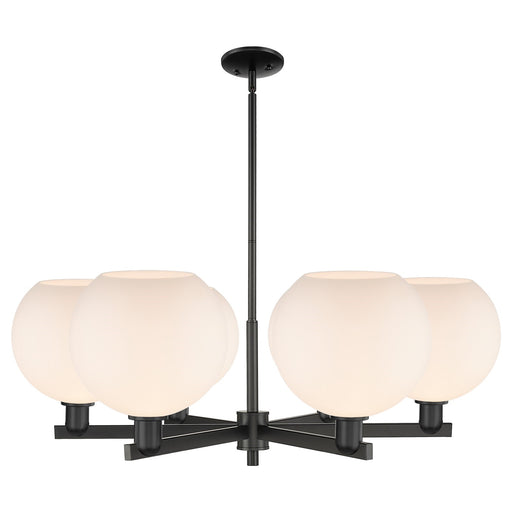 Innovations Athens 40in 6-Light Chandelier | Industrial Matte Black Steel and Matte White Glass | Kitchen Island & Dining Room | Model 716-6CR-BK-G121-10
