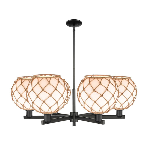 Innovations Farmhouse Rope 40in 6-Light Chandelier | Industrial Matte Black Steel and Matte White Glass with Brown Rope | Model 716-6CR-BK-G121-10RB