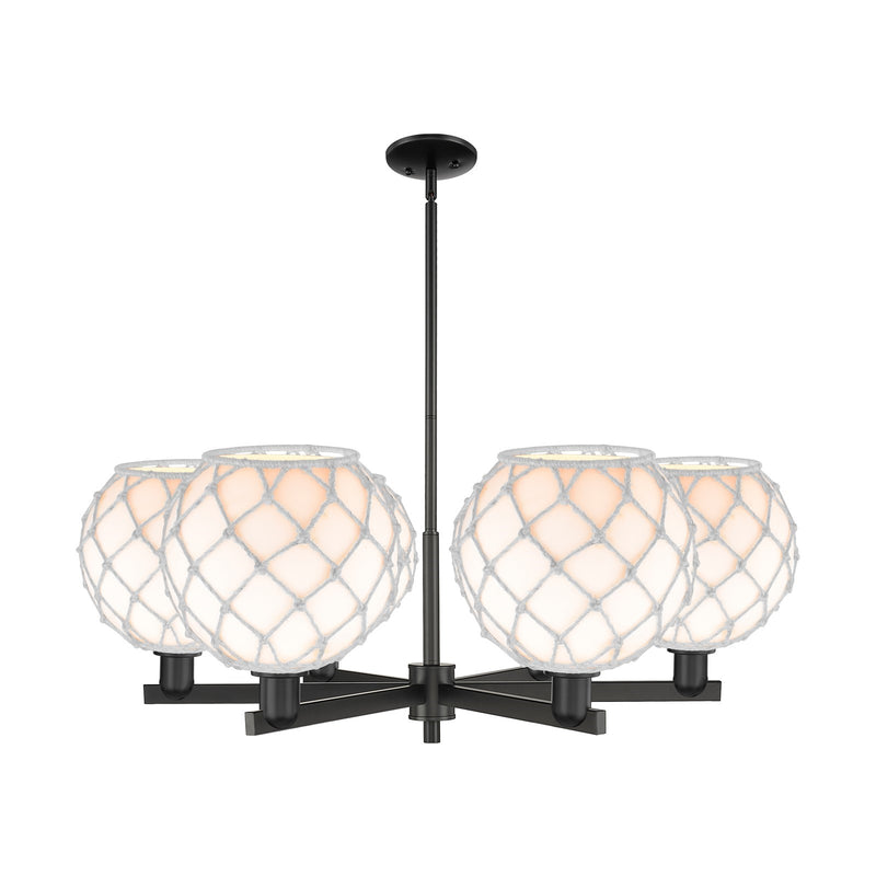 Innovations Farmhouse Rope 40in 6-Light Chandelier | Industrial Matte Black Steel and White Glass with Rope | Dining Room & | Model 716-6CR-BK-G121-10RW