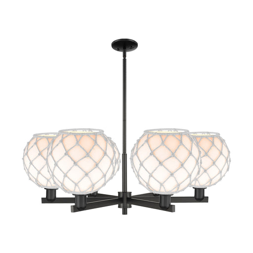 Innovations Farmhouse Rope 40in 6-Light Chandelier | Industrial Matte Black Steel and White Glass with Rope | Dining Room & | Model 716-6CR-BK-G121-10RW