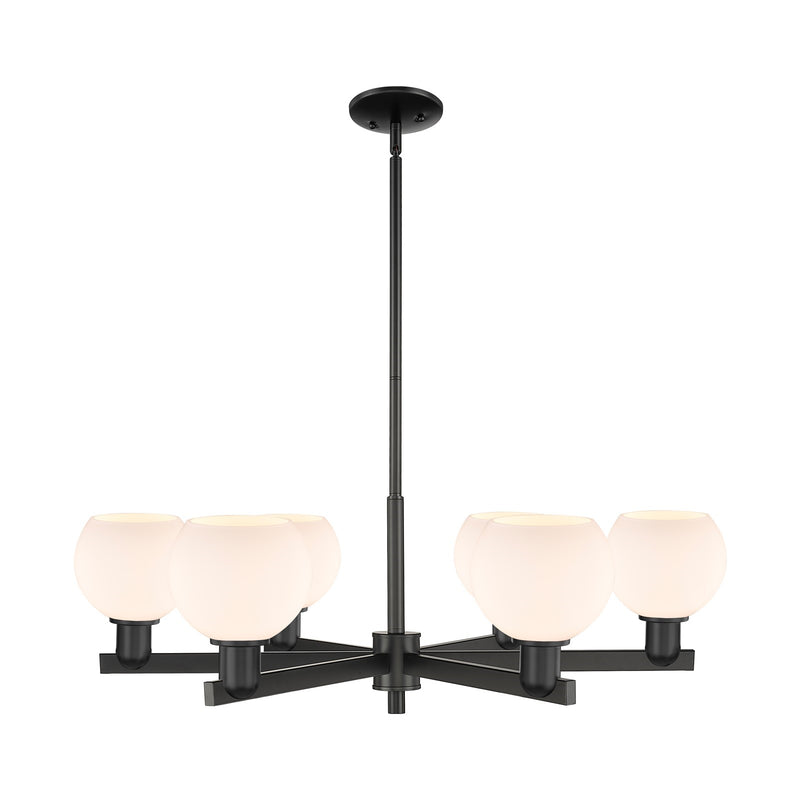 Innovations Athens 36in 6-Light Chandelier | Industrial Matte Black Steel and Matte White Glass | Dining Room & Kitchen Island | Model 716-6CR-BK-G121-6