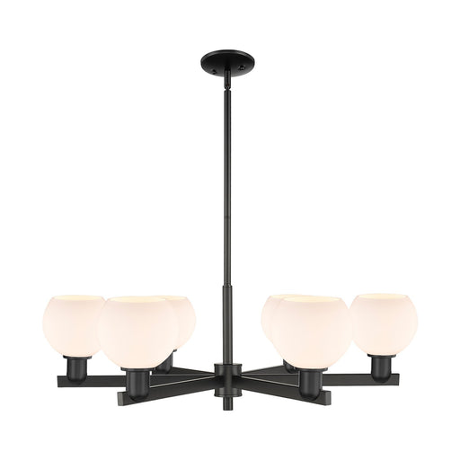 Innovations Athens 36in 6-Light Chandelier | Industrial Matte Black Steel and Matte White Glass | Dining Room & Kitchen Island | Model 716-6CR-BK-G121-6
