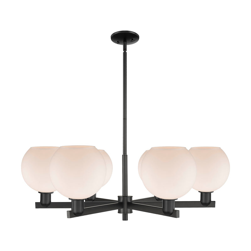 Innovations Athens 38in 6-Light Chandelier | Industrial Matte Black Steel and Matte White Glass | Kitchen Island & Dining Room | Model 716-6CR-BK-G121-8