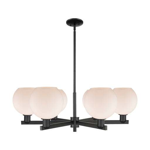 Innovations Athens 38in 6-Light Chandelier | Industrial Matte Black Steel and Matte White Glass | Kitchen Island & Dining Room | Model 716-6CR-BK-G121-8