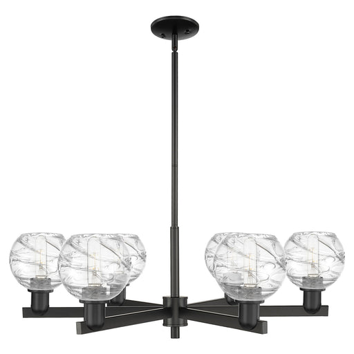 Innovations Athens Deco Swirl 35.625in 6-Light Chandelier | Industrial Matte Black Steel and Clear Glass | Damp Rated Dining | Model 716-6CR-BK-G1213-6CL