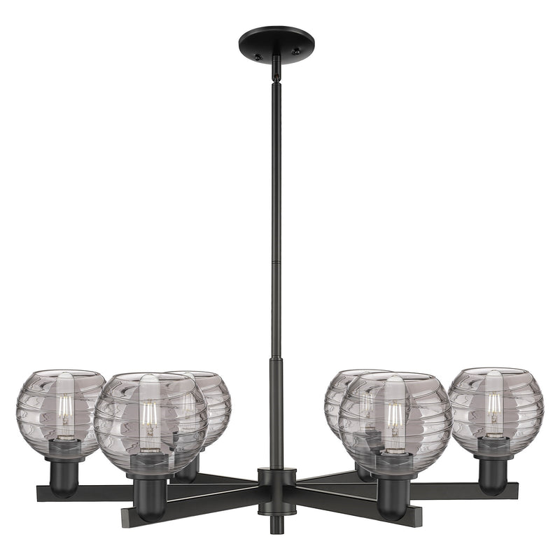 Innovations Athens Deco Swirl 35.625in 6-Light Chandelier | Industrial Matte Black Steel and Light Smoke Glass | Dining Room | Model 716-6CR-BK-G1213-6SM