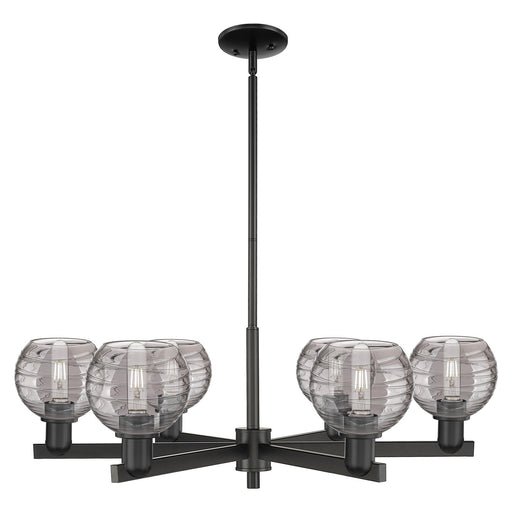 Innovations Athens Deco Swirl 35.625in 6-Light Chandelier | Industrial Matte Black Steel and Light Smoke Glass | Dining Room | Model 716-6CR-BK-G1213-6SM