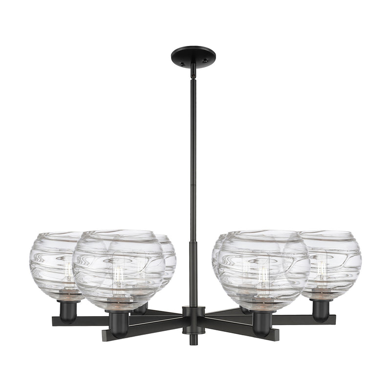 Innovations Athens Deco Swirl 38in 6-Light Chandelier | Industrial Matte Black Steel and Clear Glass | Kitchen Island & | Model 716-6CR-BK-G1213-8CL