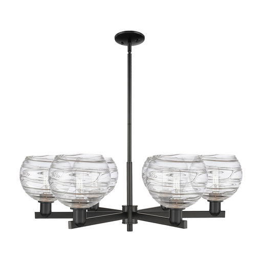 Innovations Athens Deco Swirl 38in 6-Light Chandelier | Industrial Matte Black Steel and Clear Glass | Kitchen Island & | Model 716-6CR-BK-G1213-8CL
