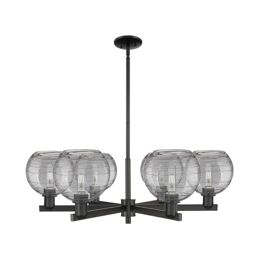Innovations Athens Deco Swirl 38in 6-Light Chandelier | Industrial Matte Black Steel and Light Smoke Glass | Dining Room & | Model 716-6CR-BK-G1213-8SM