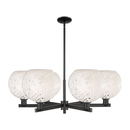 Innovations Lighting White Mouchette 40in 6-Light Chandelier | Industrial Matte Black Steel and White Glass | Kitchen Island | Model 716-6CR-BK-G1216-10WM