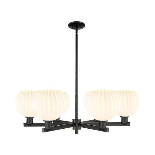 Innovations Lighting Arcadia 38in 6-Light Chandelier | Industrial Matte Black Steel and White Venetian Glass | Dining Room & | Model 716-6CR-BK-G1217-8WV