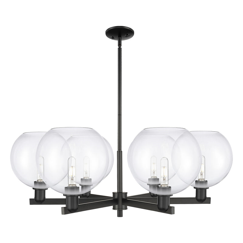 Innovations Athens 40in 6-Light Chandelier | Industrial Matte Black Steel and Clear Glass | Dining Room & Living Room | Model 716-6CR-BK-G122-10