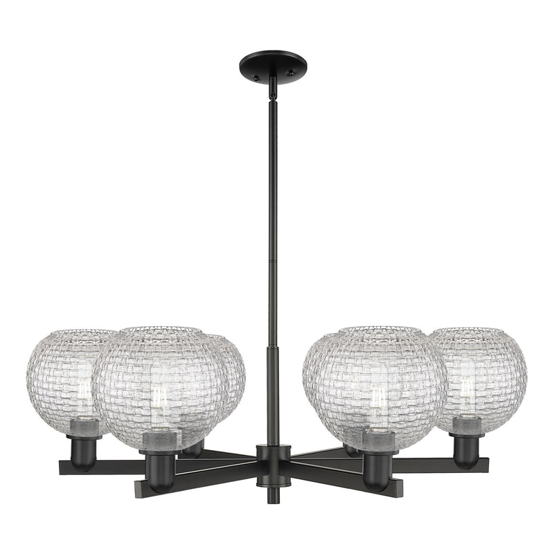 Innovations Athens 38in 6-Light Chandelier | Industrial Matte Black Steel and Clear Basket Weave Glass | Dining Room & Living | Model 716-6CR-BK-G122C-8CL