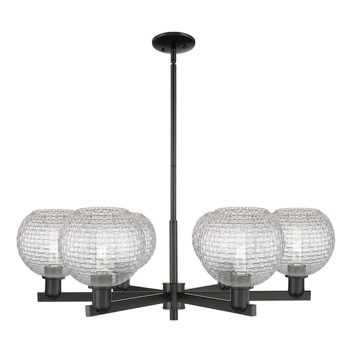 Innovations Athens 38in 6-Light Chandelier | Industrial Matte Black Steel and Clear Basket Weave Glass | Dining Room & Living | Model 716-6CR-BK-G122C-8CL