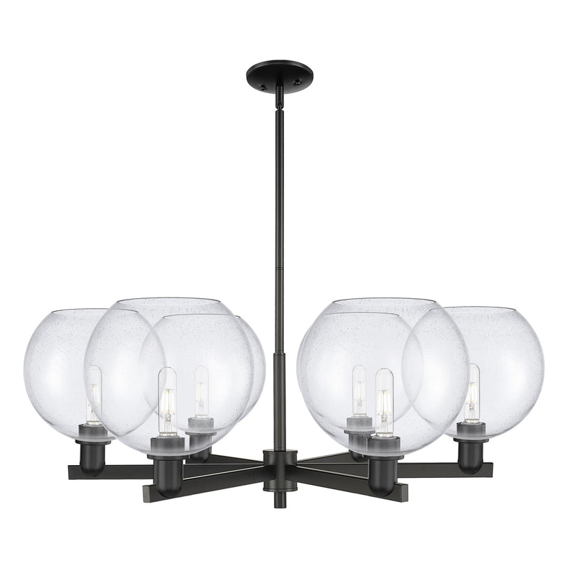 Innovations Athens 40in 6-Light Chandelier | Industrial Matte Black Steel and Seedy Glass | Dining Room & Living Room | Model 716-6CR-BK-G124-10