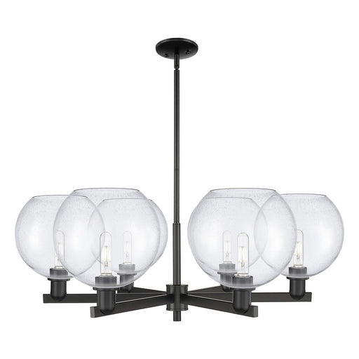 Innovations Athens 40in 6-Light Chandelier | Industrial Matte Black Steel and Seedy Glass | Dining Room & Living Room | Model 716-6CR-BK-G124-10