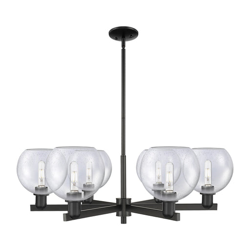 Innovations Athens 38in 6-Light Chandelier | Industrial Matte Black Steel and Seedy Glass | Dining Room & Living Room | Model 716-6CR-BK-G124-8