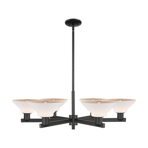 Innovations Orwell 38in 6-Light Chandelier | Industrial Matte Black Steel and Matte White Glass | Dining Room & Living Room | Model 716-6CR-BK-G131