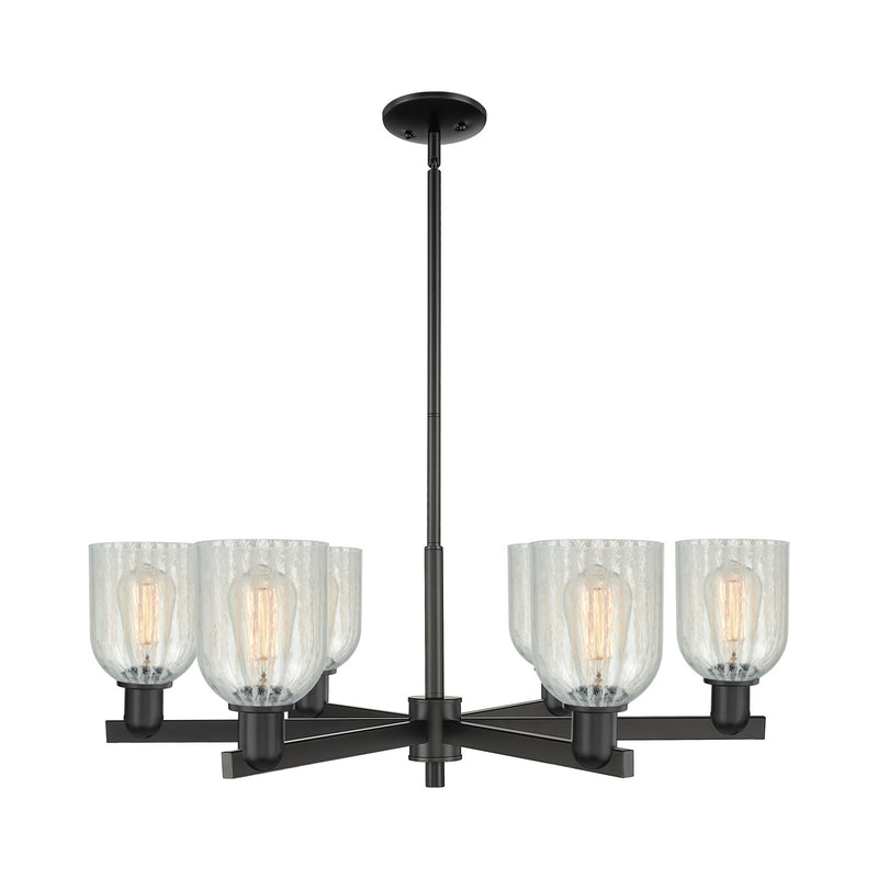 Innovations Caledonia 35in 6-Light Chandelier | Industrial Matte Black Steel and Mouchette Colorful Glass | Dining Room & Living | Model 716-6CR-BK-G2511