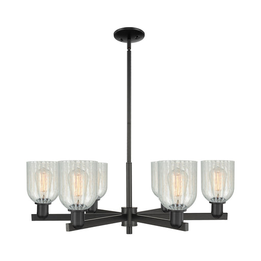 Innovations Caledonia 35in 6-Light Chandelier | Industrial Matte Black Steel and Mouchette Colorful Glass | Dining Room & Living | Model 716-6CR-BK-G2511