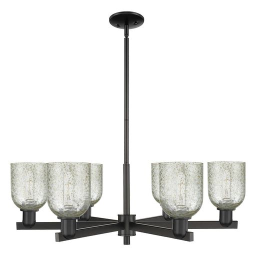 Innovations Caledonia 35in 6-Light Chandelier | Industrial Matte Black Steel and Mica Glass | Kitchen Island & Dining Room | Model 716-6CR-BK-G259