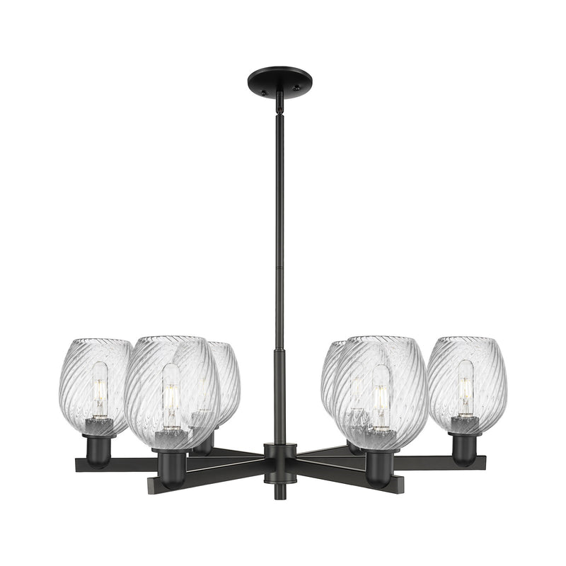 Innovations Salina 36in 6-Light Chandelier | Industrial Matte Black Steel and Clear Spiral Fluted Glass | Dining Room & Living | Model 716-6CR-BK-G292