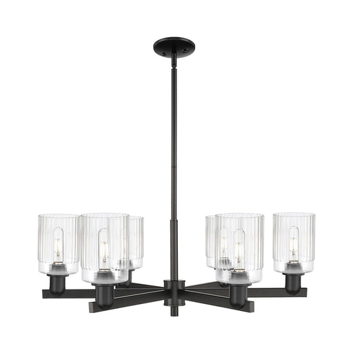 Innovations Hadley 34in 6-Light Chandelier | Industrial Matte Black Steel and Clear Ribbed Glass | Dining Room & Living Room | Model 716-6CR-BK-G342