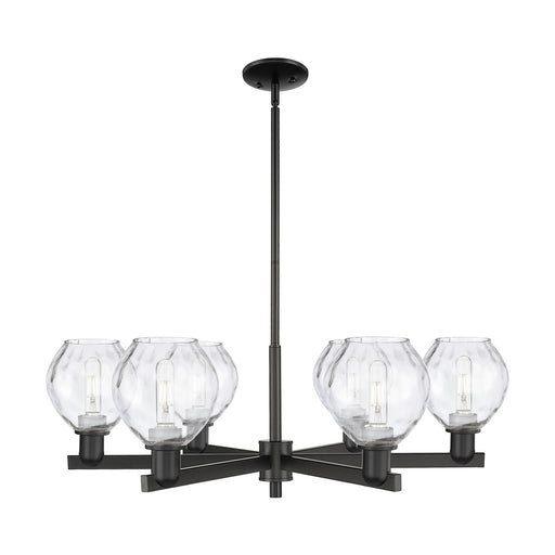 Innovations Waverly 36in 6-Light Chandelier | Industrial Matte Black Steel and Clear Glass | Dining Room & Living Room | Model 716-6CR-BK-G362