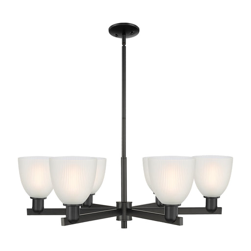 Innovations Castile 36in 6-Light Chandelier | Industrial Matte Black Steel and White Glass | Damp Rated Dining Room & Living Room | Model 716-6CR-BK-G381
