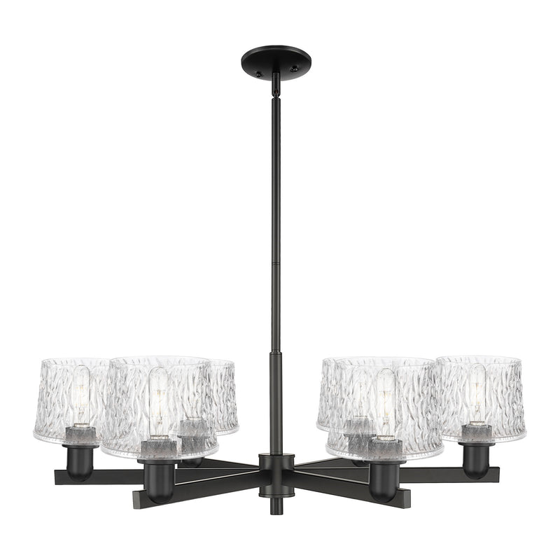 Innovations Niagara 36in 6-Light Chandelier | Industrial Matte Black Steel and Clear Glass | Dining Room & Living Room | Model 716-6CR-BK-G402